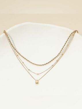 18K Gold Dipped Teardrop Charm Accent Mixed Chain Layered Necklace